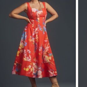 By Anthropologie Seamed Sweetheart Dress XL in Red Pattern